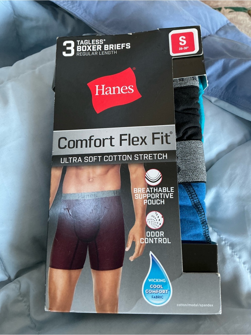 Hanes Comfort Flex Fit Boxer Briefs - Black, Gray, Blue (3-Pack)